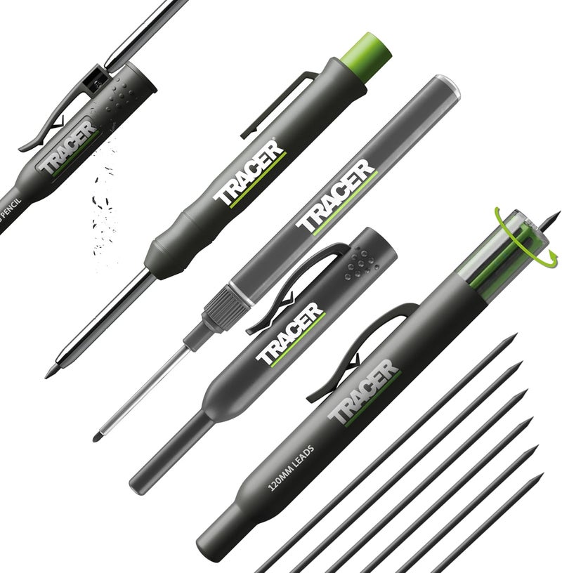 Tracer Complete Deep Hole Marking Kit - Includes Double-Tipped Long Head Deep Hole Permanent Marker and Deep Hole Construction Pencil with 6 Replacement Lead Dispenser Site Holster - Image 1